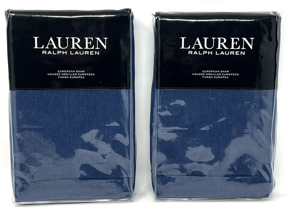 Ralph Lauren Gavin Euro Pillow Shams Indigo Blue 100% Linen Pair Of 2 26” X 26”